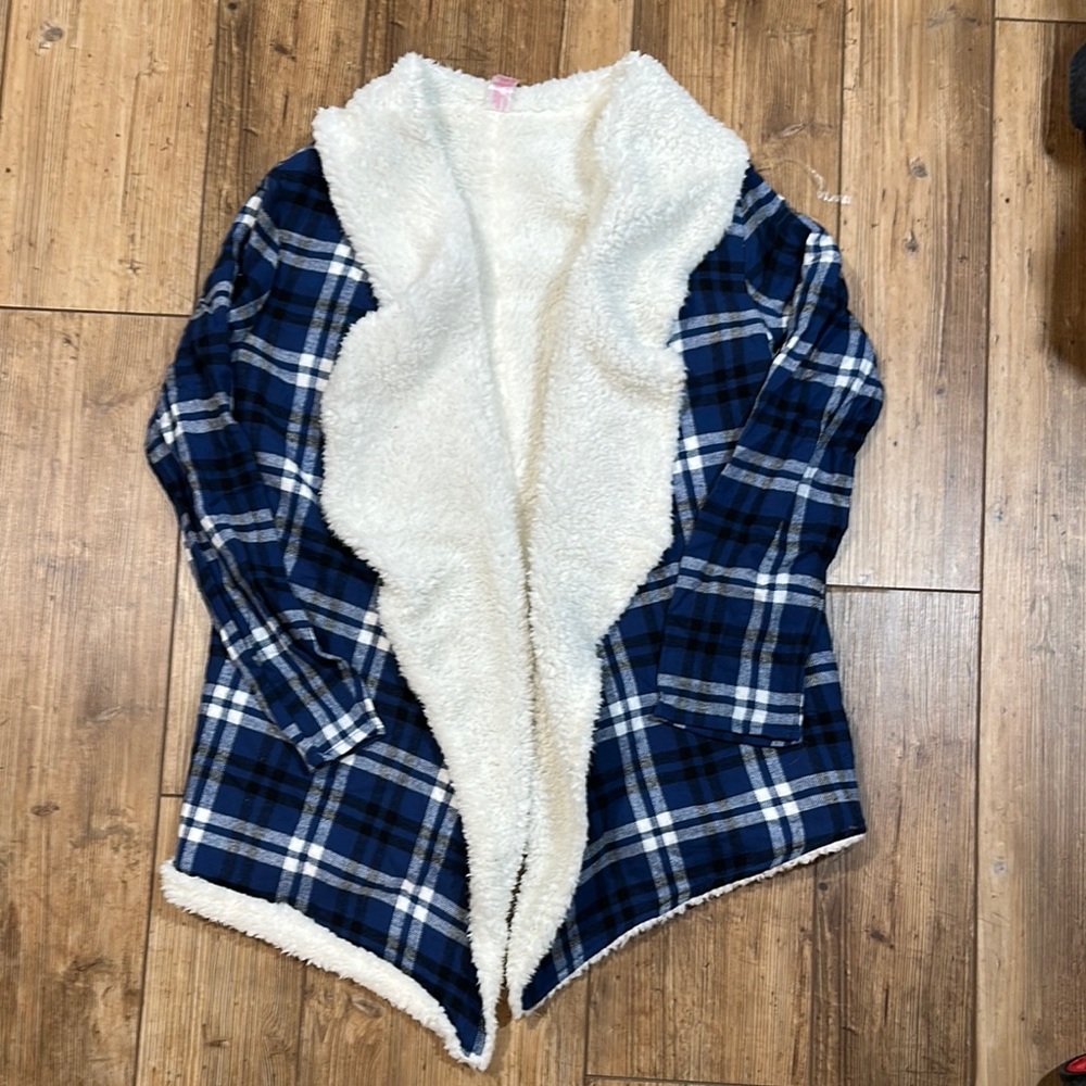 Blue Plaid Sherpa Lined Cardigan